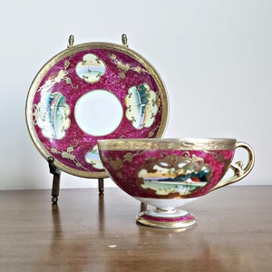 NIPPON Handbemalte Porzellan Teetasse und Untertasse Antikes japanisches Porzellan, Sammler Vintage Teetassen-Set, Geschenkidee