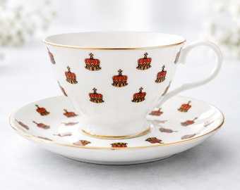 Edwardian Collection Teacup & Saucer, Fine Bone China, English Crown Design, Made in England, Vintage Tea Cup, New in Box