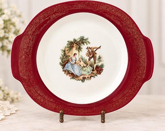 Sebring Pottery Serenade Burgundy Large Oval Serving Platter,  22K Gold Filigree