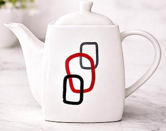 Vintage LEMAK Teapot, Mid Century Modern Geometric Design Porcelain Tea Pot