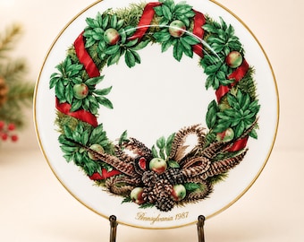 Lenox 1987 Pennsylvania Christmas Plate, Colonial Christmas Wreath Collector Plate, 10 3/4" Porcelain Holiday Decor 2 Available