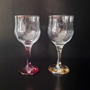 Italian Crystal Wine Goblets, Colorful Stems by CRISTAL MODE, Replacement Glasses, Elegant Pair for Special Occasions