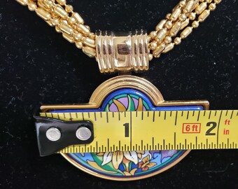 Vintage Michaela Frey Enamel Pendant Necklace: 24K Gold-plated