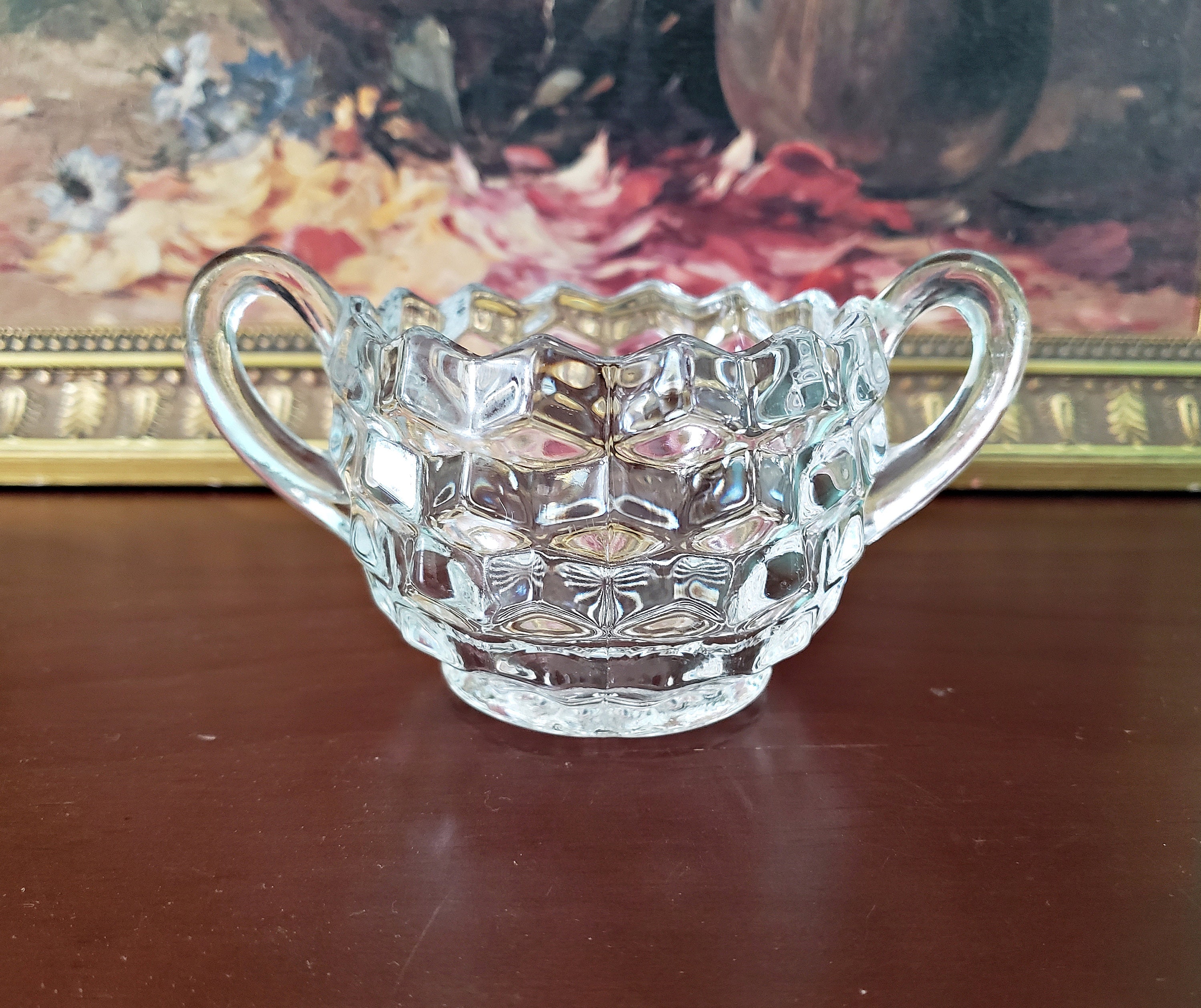 FOSTORIA AMERICAN CLEAR Open Sugar Bowl, Replacement Glassware, Cubist