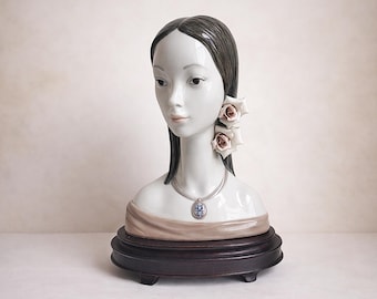 Lladro Maja Head Porcelain Bust – Juan Huerta Sculpture, Vintage 1969-1985, Spanish Figurine