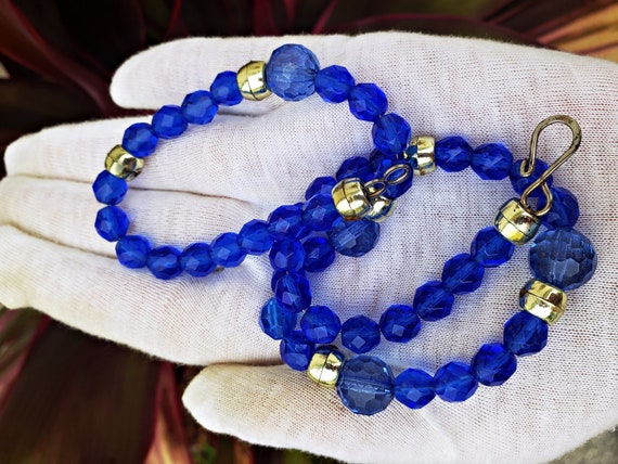 Beaded Vintage Necklace, Faceted Deep Blue Plasti… - image 8