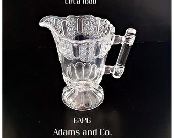 Victorian Era Glassware, Adams & Co EAPG Pitcher/Creamer, Cottage or Dinner Bell Pattern, Antique American Collectible Glass, Unique Gift