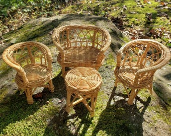 Vintage 1980s Wicker Dollhouse Furniture – Miniature Patio Set, 1:12 Scale