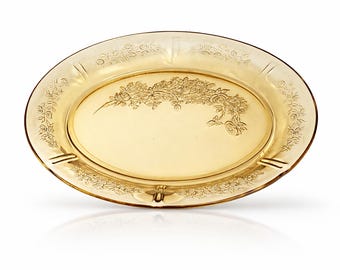 Vintage Yellow Depression Glass Platter – Sharon / Cabbage Rose Pattern (1935–1939)