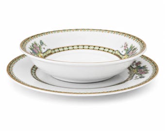 Vintage Noritake China Dessert Plate & Fruit/Sauce Bowl Set – Cherry Blossom Mark, Japan  1924–1935