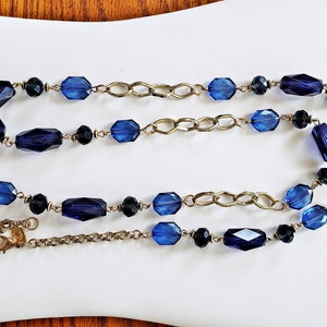 Costume Necklace, Goldtone Chain with Faceted Blue Acrylic Beads, Boho style, Opera length, 34 inches long, Gift idea