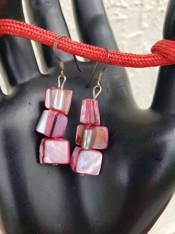 Abalone Shell Pink Iridescent Dangle Earrings, Fre