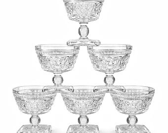 Vintage Indiana Glass Colony Park Lane Sherbet Glasses Set of 6 – Mid Century Dessert Cups, Cocktail Coupe Glasses, Clear Pressed Glass
