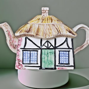 Vintage Sylva Ceramics English Cottage Teapot – Handcrafted & Hand-Painted Staffordshire Pottery - Collectible Teapot - unique gift idea