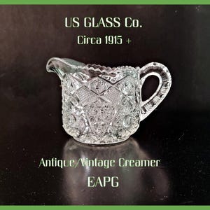 Early American Pressed Glass Creamer in Hobstar Pattern - US Glass Co. - EAPG Tableware - Collectible vintage glassware - nostalgic gift