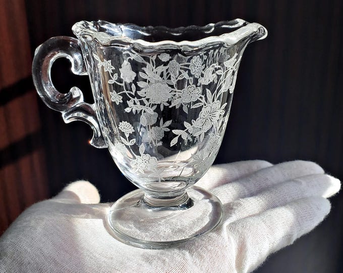 Fostoria Bouquet Etched Patter Footed Creamer - Collectible Vintage ...