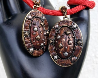Fasion  Statement Earrings, Bronze color, Brown Color Dangle Oval Earrings, Brutalist style, Vintage Earrings