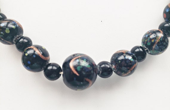 Vintage Black Glass Hand-Painted Beads Chocker Ne… - image 7