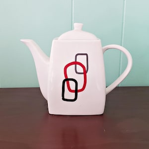 Vintage LEMAK Art Deco-Style Large Teapot – Contemporary Minimalist Design - Three Ovals Pattern - Mid Century Modern Tea time - Gift idea