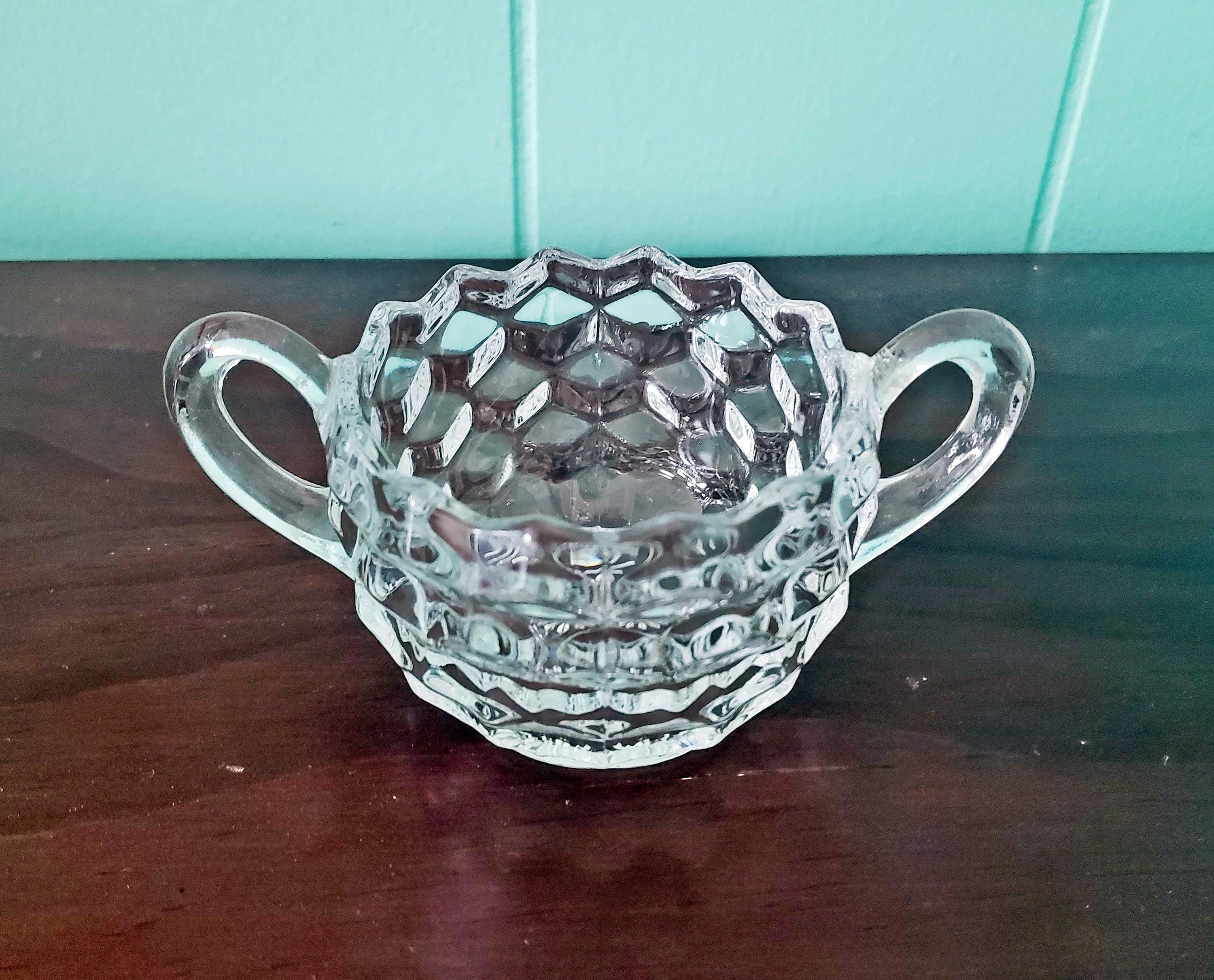 FOSTORIA American Clear pattern Open Sugar Bowl - Cubist design vintage glass - MCM glassware - Collectible / Replacement sugar bowl - gift