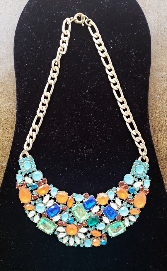 Vintage Statement Solid Bib Necklace – Multicolor… - image 2