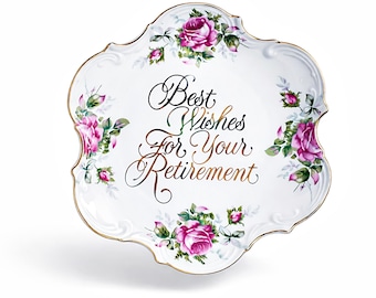 Vintage Porcelain Retirement Gift Plate – Japan Crafted, Gold Trim, Pink Roses