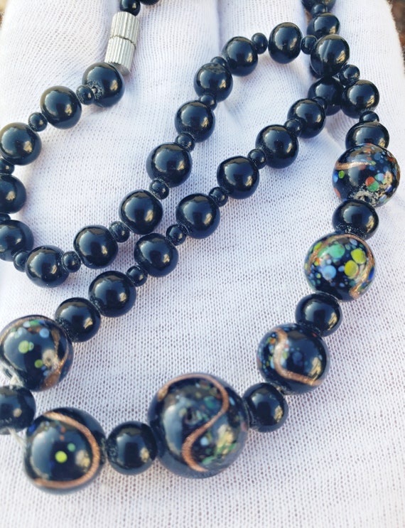 Vintage Black Glass Hand-Painted Beads Chocker Ne… - image 6
