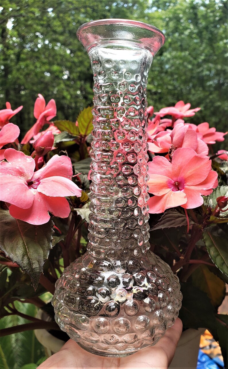Vintage Clear Glass Bud Vase Hobnail and Bars Pattern Moulded Etsy