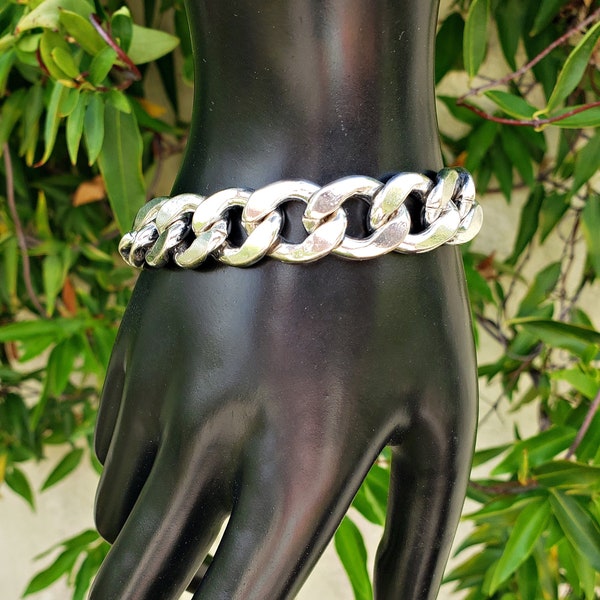 Brutalist-style Silvertone Cuban Link Bracelet, Stainless Steel Chunky Links bracelet, Gift for Him, Gift for Her, Unisex Bracelet