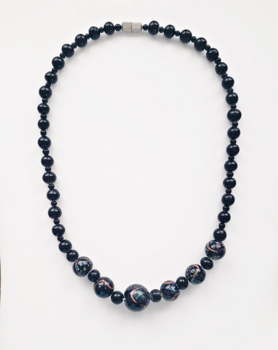 Vintage Black Glass Hand-Painted Beads Chocker Ne… - image 2