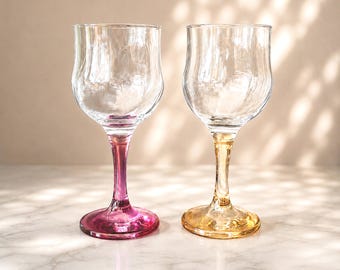 Vintage Cristal Mode Wine Glasses – Swirl Optic Bowl – Colored Stem – Italy - Replacement Barware