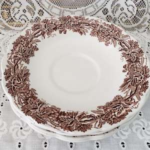 Vintage BOOTHS Steingut Untertassen: Weinrebe und Weizen Braun Set