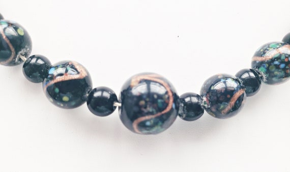 Vintage Black Glass Hand-Painted Beads Chocker Ne… - image 8