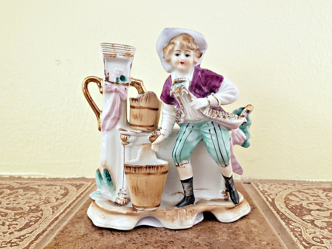Vintage CHASE Porcelain Figurine, Victorian Boy at the Water Well, Made