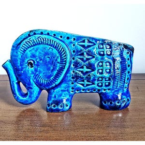 Figura de elefante de cerámica azul Bitossi Rimini - Cerámica italiana Aldo Londi