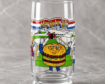 Vintage Collectible  1986 McDonald's McVote '86 Big Mac Airport Rally Glass | Retro Fast Food Memorabilia