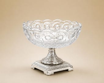 Vintage Manhattan or  Ste Genevieve Pressed Glass Pedestal Bowl | U.S. Glass or Bartlett Collins | Berry Bowl Candy Dish