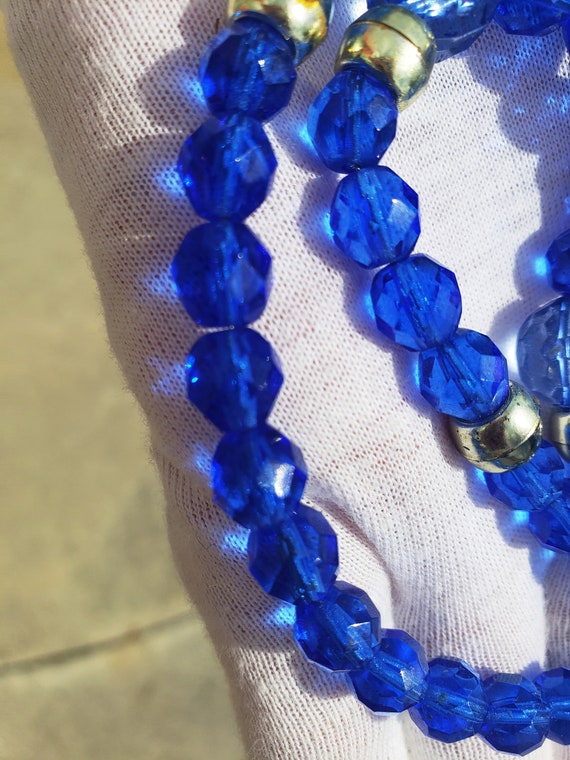 Beaded Vintage Necklace, Faceted Deep Blue Plasti… - image 3