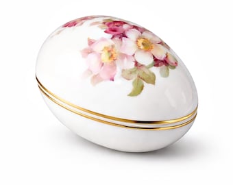 Vintage Porcelain Trinket Box Egg - Floral Design Gerold Bavaria West Germany Jewelry Box Collectible Keepsake Gift for Her