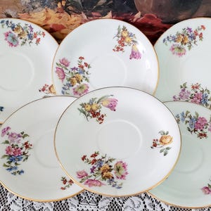 Set of 6 or 5 Vintage LIMOGES VIGNAUD Porcelain Saucers - Floral Pattern Bread & Butter Plates Collectible French China