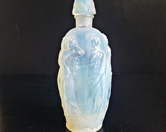 Sabino Art Deco Perfume Bottle: French Opalescent Glass 'Gaite' Pattern