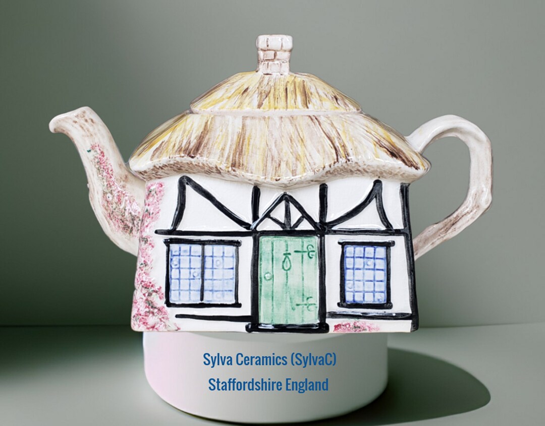 Collectible Ceramic Vintage TEAPOT Traditional English Cottage by SYLVA