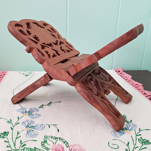 Vintage Sheesham Wood Hand-Crafted with Maple Leaves Book Holder, Folding Book Holder,  Wood- Filigree Coockbook, Bible  Stand, Rustic Decor