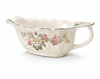 Vintage Taylor Smith & Taylor Gravy Boat TST126 Pattern, Floral Beige Earthenware USA,  Replacement China