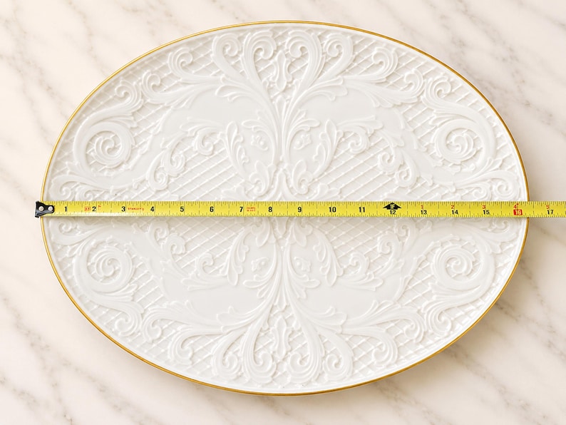 Vintage Lenox ovale ovale Servierplatte / Servierplatte von Lenox: 16 ""Elfenbein Porzellan mit Goldrand" Bild 5