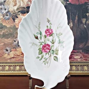 Elegant Bavarian Porcelain Leaf-shaped Plate by Old Nuremberg, Germany - Roses & Gold Accents - Collectible Trinket Dish - unique gift idea