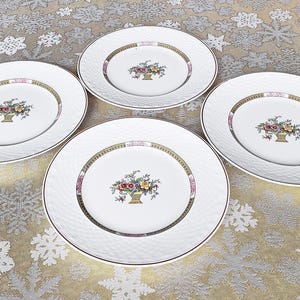 Porcelana z początku XX wieku - W. H. Grindley & Co. Anglia Zestaw 4 talerzy obiadowych - projekt Carlton Shape - antyczna angielska porcelana - rzadkie znalezisko