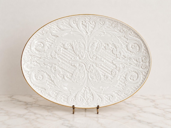 Vintage Lenox Dolphin Oval Platter: 16" Ivory Porcelain with Gold Trim – Discontinued 1980s