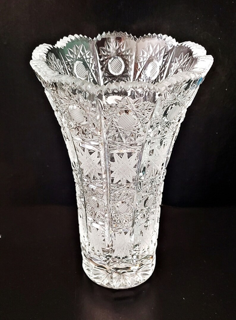 Czech BOHEMIAN Handcut Crystal Vase Queens Lace Pattern Etsy