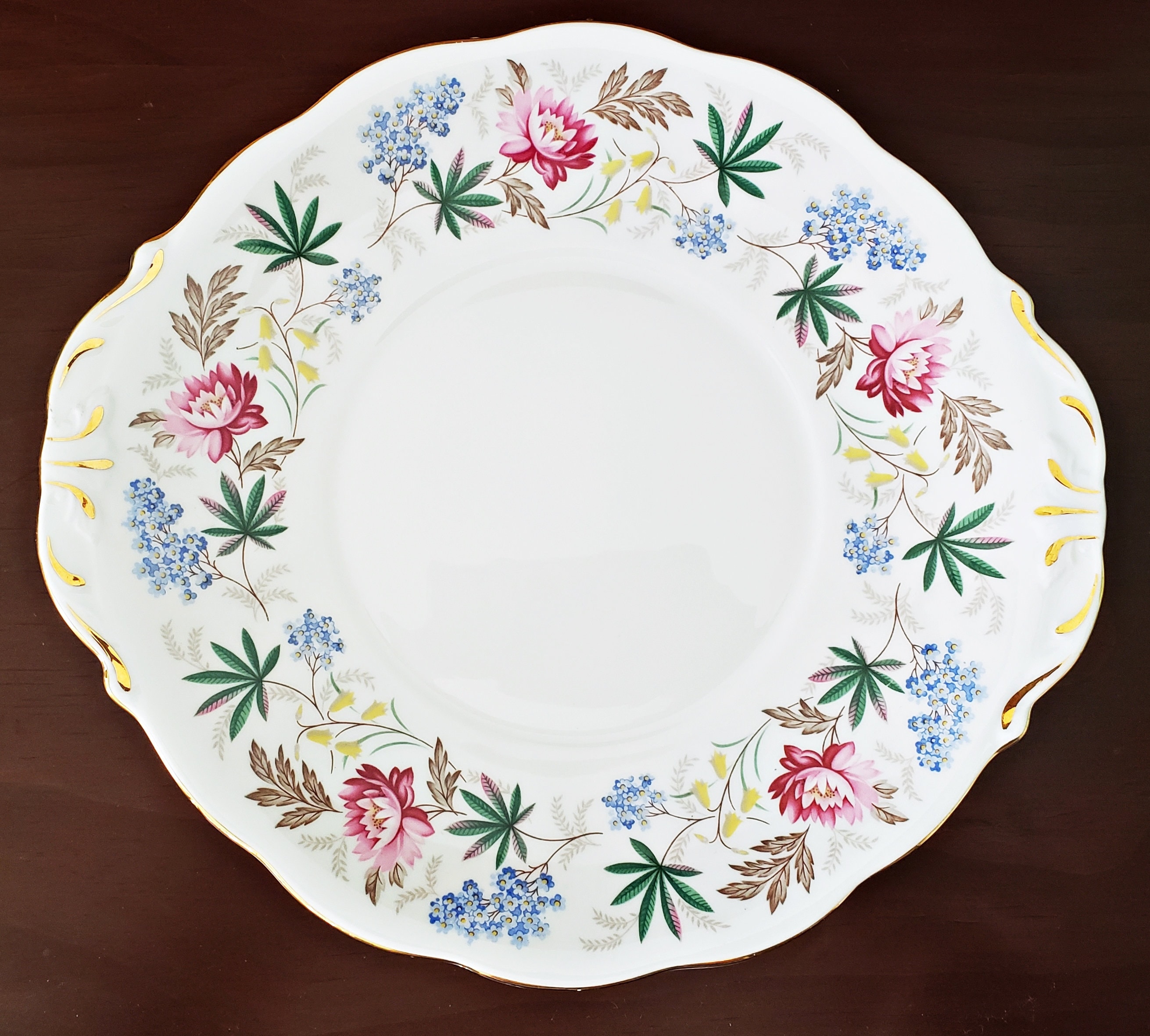 QUEEN ANNE English Bone China Cake Plate, VERONA Pattern, Serving Plate